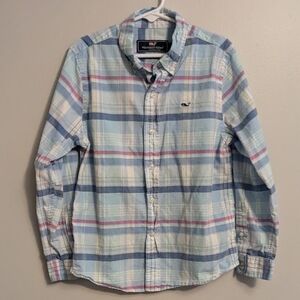 Vineyard Vines Blue Plaid Button Down Cotton Dress Whale Shirt - Size 7